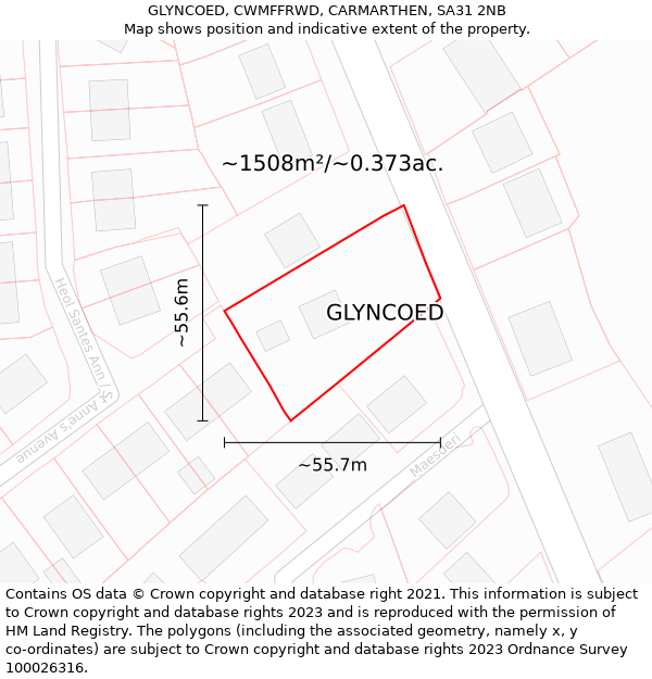 GLYNCOED, CWMFFRWD, CARMARTHEN, SA31 2NB: Plot and title map