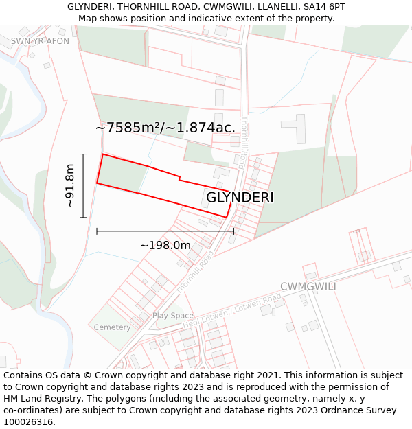 GLYNDERI, THORNHILL ROAD, CWMGWILI, LLANELLI, SA14 6PT: Plot and title map