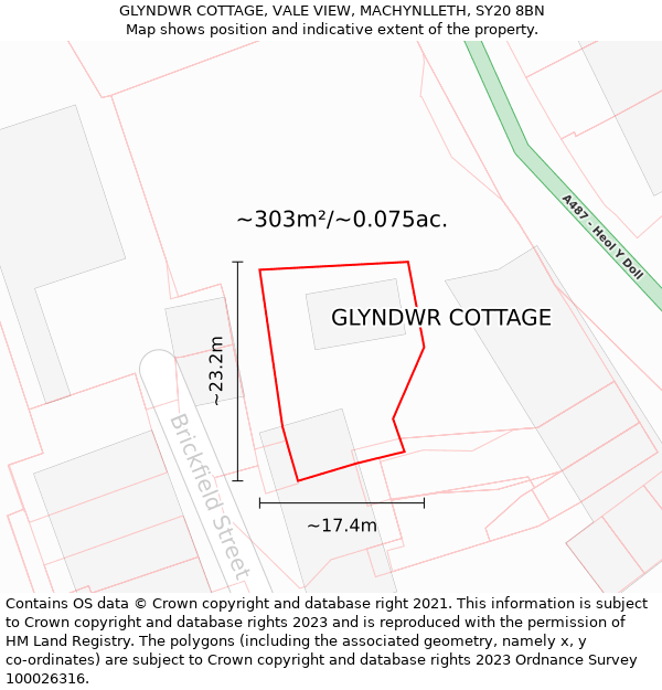 GLYNDWR COTTAGE, VALE VIEW, MACHYNLLETH, SY20 8BN: Plot and title map