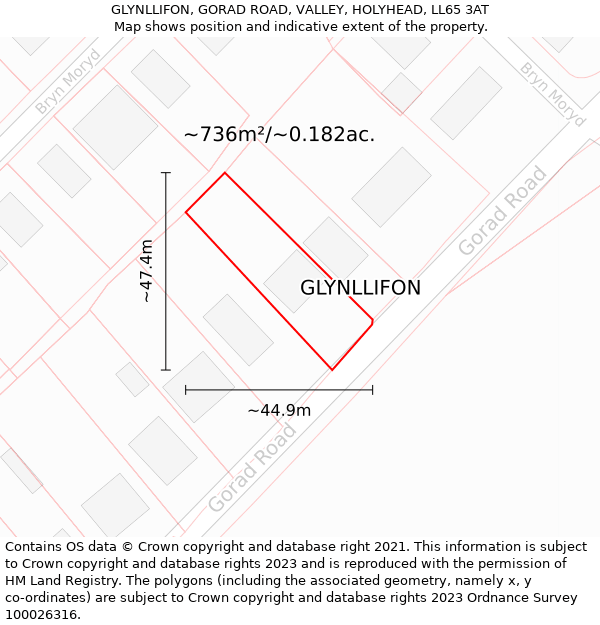 GLYNLLIFON, GORAD ROAD, VALLEY, HOLYHEAD, LL65 3AT: Plot and title map