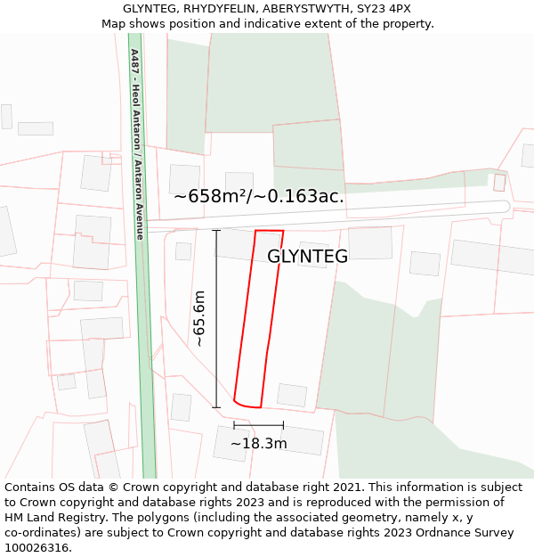 GLYNTEG, RHYDYFELIN, ABERYSTWYTH, SY23 4PX: Plot and title map