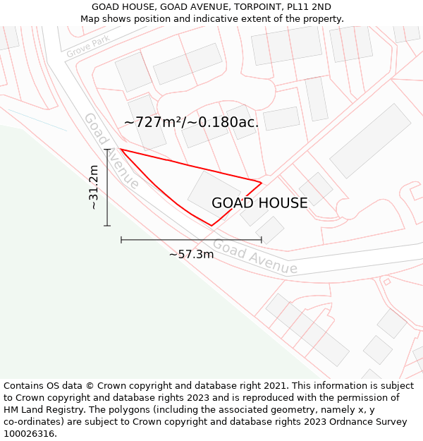 GOAD HOUSE, GOAD AVENUE, TORPOINT, PL11 2ND: Plot and title map