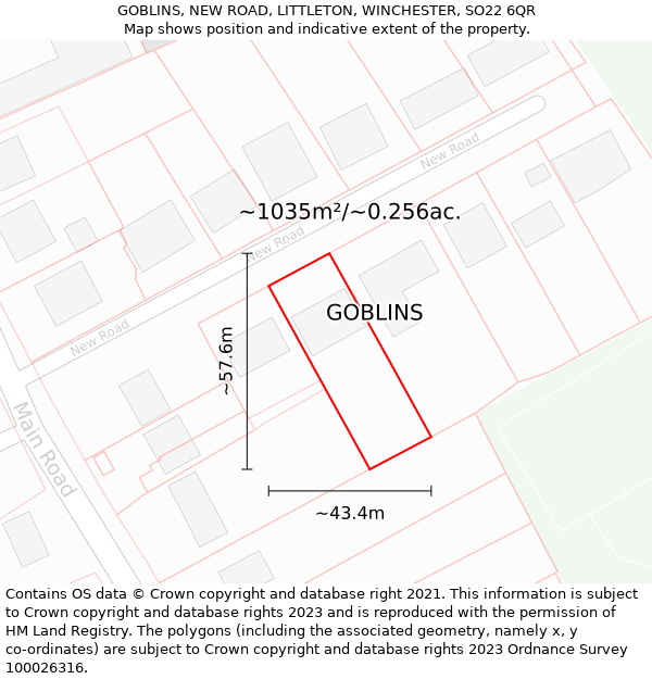 GOBLINS, NEW ROAD, LITTLETON, WINCHESTER, SO22 6QR: Plot and title map