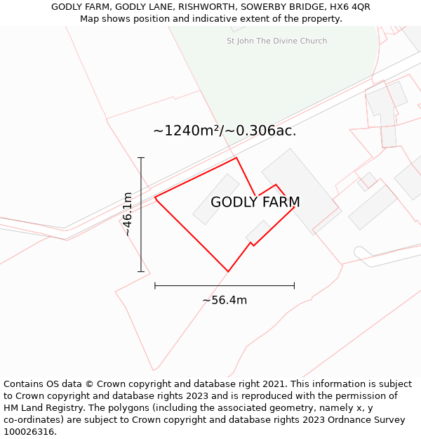 GODLY FARM, GODLY LANE, RISHWORTH, SOWERBY BRIDGE, HX6 4QR: Plot and title map