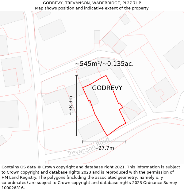 GODREVY, TREVANSON, WADEBRIDGE, PL27 7HP: Plot and title map