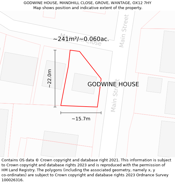 GODWINE HOUSE, MANDHILL CLOSE, GROVE, WANTAGE, OX12 7HY: Plot and title map