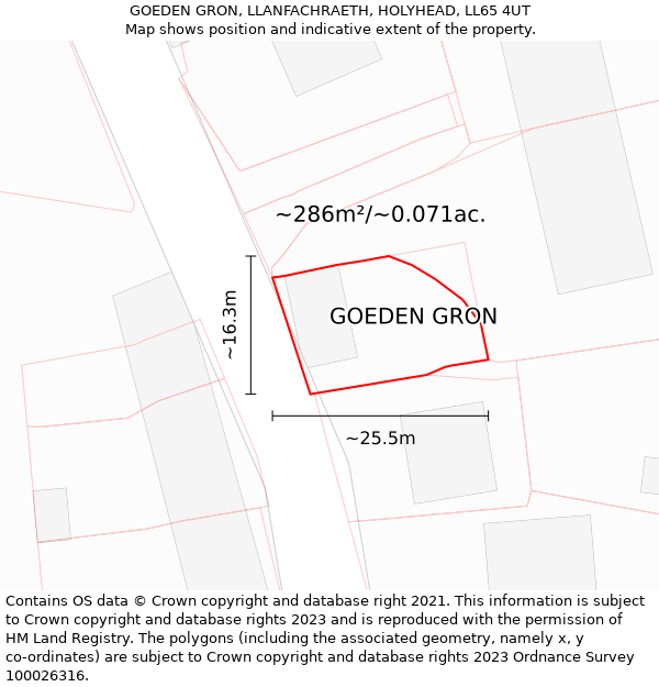 GOEDEN GRON, LLANFACHRAETH, HOLYHEAD, LL65 4UT: Plot and title map