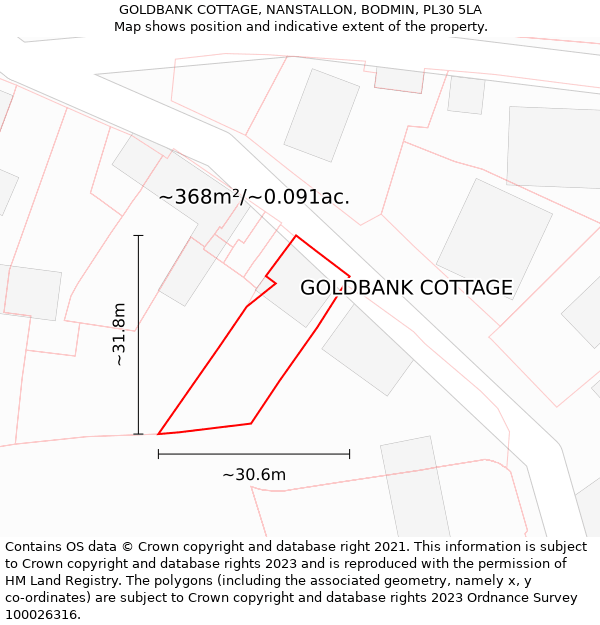 GOLDBANK COTTAGE, NANSTALLON, BODMIN, PL30 5LA: Plot and title map