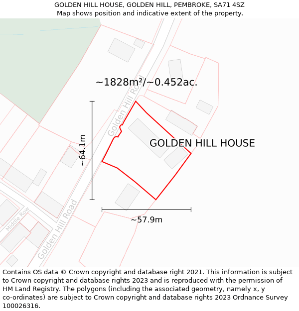 GOLDEN HILL HOUSE, GOLDEN HILL, PEMBROKE, SA71 4SZ: Plot and title map