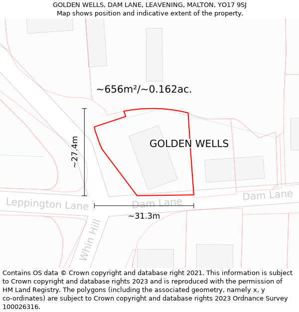 GOLDEN WELLS, DAM LANE, LEAVENING, MALTON, YO17 9SJ: Plot and title map