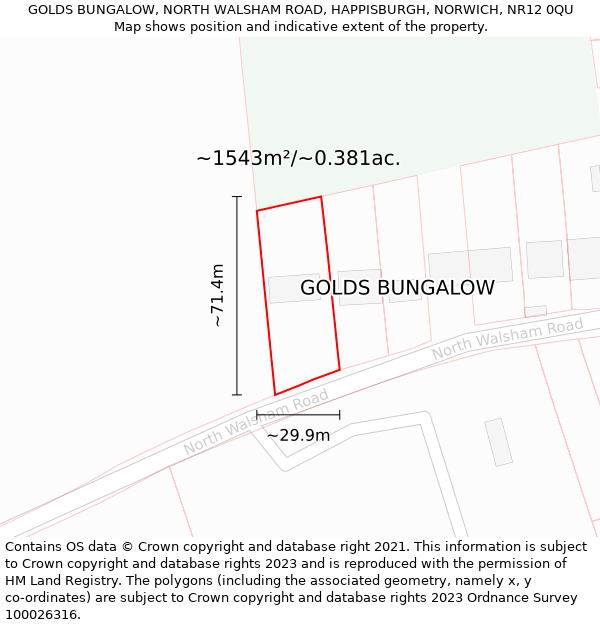 GOLDS BUNGALOW, NORTH WALSHAM ROAD, HAPPISBURGH, NORWICH, NR12 0QU: Plot and title map