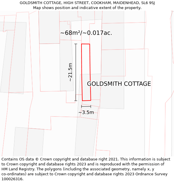 GOLDSMITH COTTAGE, HIGH STREET, COOKHAM, MAIDENHEAD, SL6 9SJ: Plot and title map