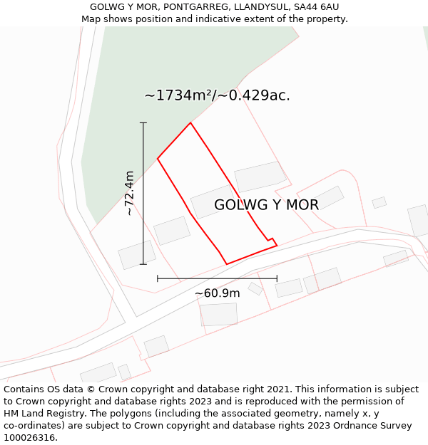 GOLWG Y MOR, PONTGARREG, LLANDYSUL, SA44 6AU: Plot and title map