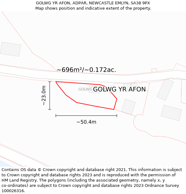 GOLWG YR AFON, ADPAR, NEWCASTLE EMLYN, SA38 9PX: Plot and title map