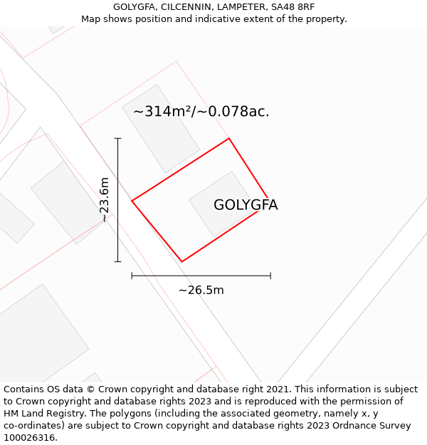 GOLYGFA, CILCENNIN, LAMPETER, SA48 8RF: Plot and title map