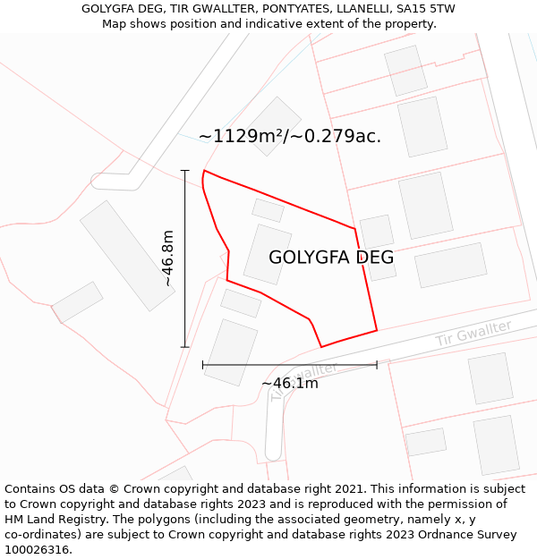 GOLYGFA DEG, TIR GWALLTER, PONTYATES, LLANELLI, SA15 5TW: Plot and title map