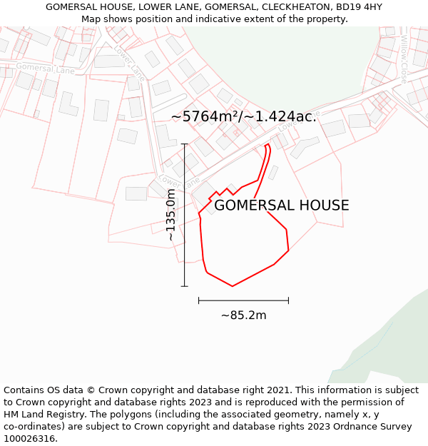 GOMERSAL HOUSE, LOWER LANE, GOMERSAL, CLECKHEATON, BD19 4HY: Plot and title map