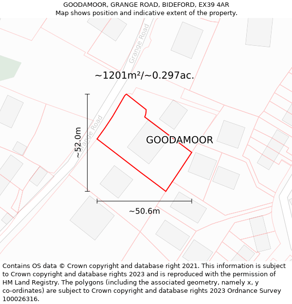 GOODAMOOR, GRANGE ROAD, BIDEFORD, EX39 4AR: Plot and title map