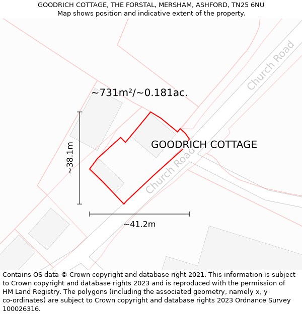 GOODRICH COTTAGE, THE FORSTAL, MERSHAM, ASHFORD, TN25 6NU: Plot and title map