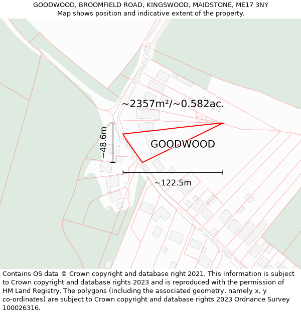GOODWOOD, BROOMFIELD ROAD, KINGSWOOD, MAIDSTONE, ME17 3NY: Plot and title map