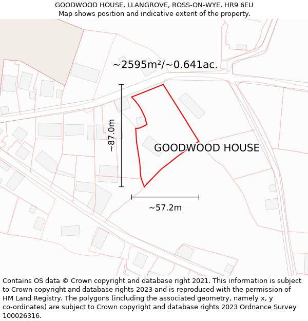 GOODWOOD HOUSE, LLANGROVE, ROSS-ON-WYE, HR9 6EU: Plot and title map