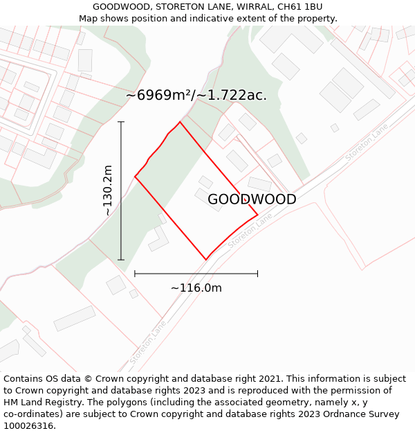 GOODWOOD, STORETON LANE, WIRRAL, CH61 1BU: Plot and title map