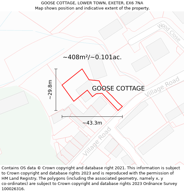 GOOSE COTTAGE, LOWER TOWN, EXETER, EX6 7NA: Plot and title map