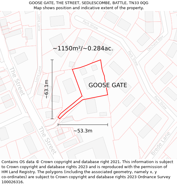 GOOSE GATE, THE STREET, SEDLESCOMBE, BATTLE, TN33 0QG: Plot and title map