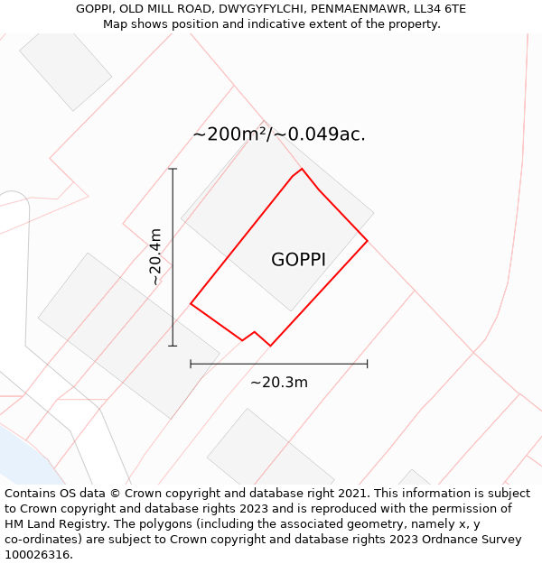 GOPPI, OLD MILL ROAD, DWYGYFYLCHI, PENMAENMAWR, LL34 6TE: Plot and title map