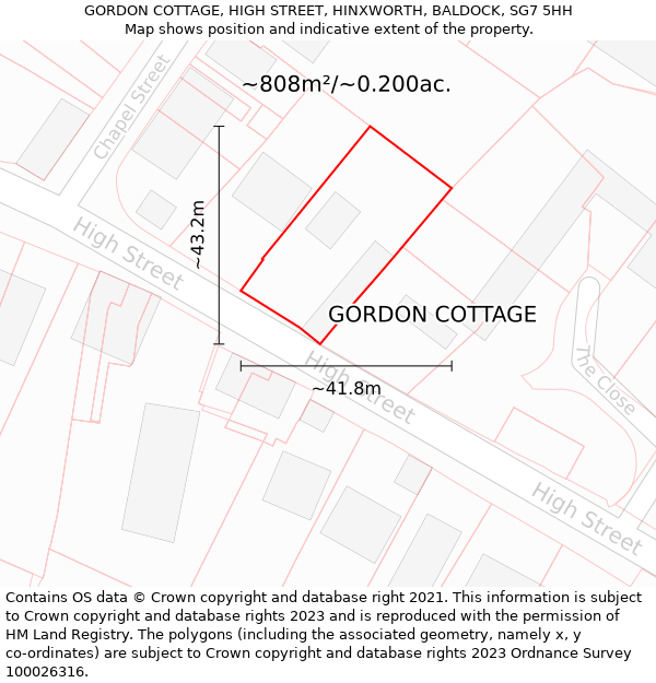 GORDON COTTAGE, HIGH STREET, HINXWORTH, BALDOCK, SG7 5HH: Plot and title map