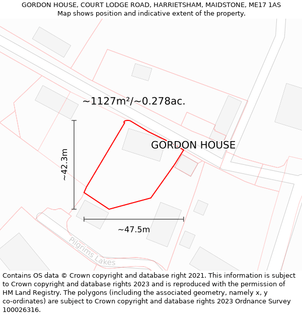 GORDON HOUSE, COURT LODGE ROAD, HARRIETSHAM, MAIDSTONE, ME17 1AS: Plot and title map