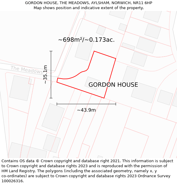 GORDON HOUSE, THE MEADOWS, AYLSHAM, NORWICH, NR11 6HP: Plot and title map