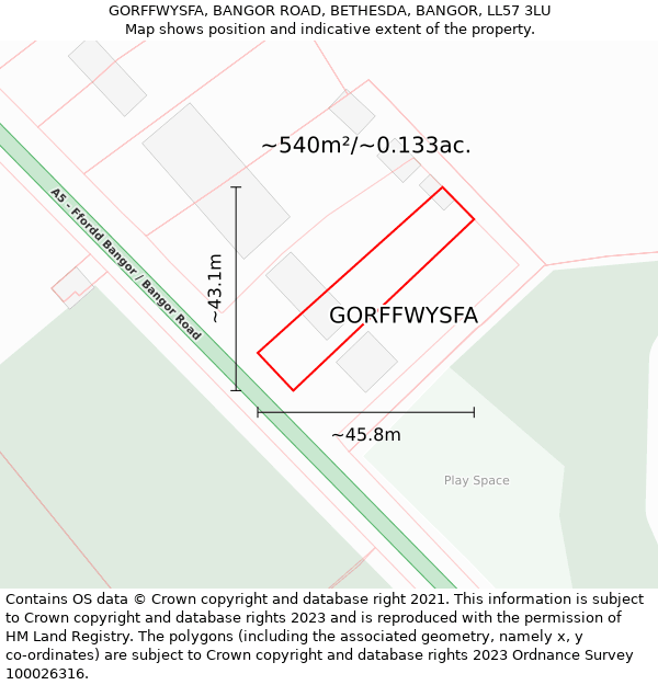 GORFFWYSFA, BANGOR ROAD, BETHESDA, BANGOR, LL57 3LU: Plot and title map