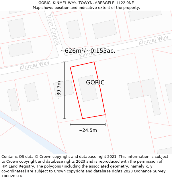 GORIC, KINMEL WAY, TOWYN, ABERGELE, LL22 9NE: Plot and title map