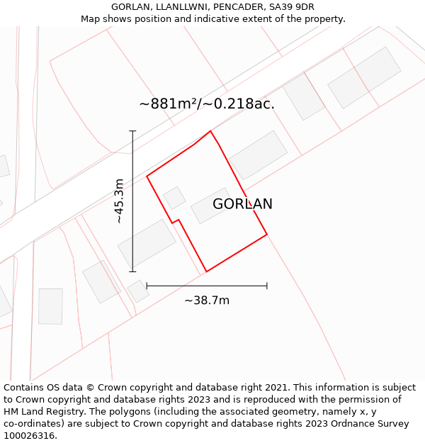 GORLAN, LLANLLWNI, PENCADER, SA39 9DR: Plot and title map