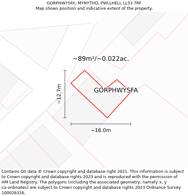 GORPHWYSFA, MYNYTHO, PWLLHELI, LL53 7RF: Plot and title map