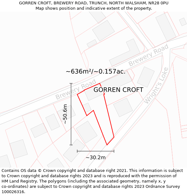 GORREN CROFT, BREWERY ROAD, TRUNCH, NORTH WALSHAM, NR28 0PU: Plot and title map