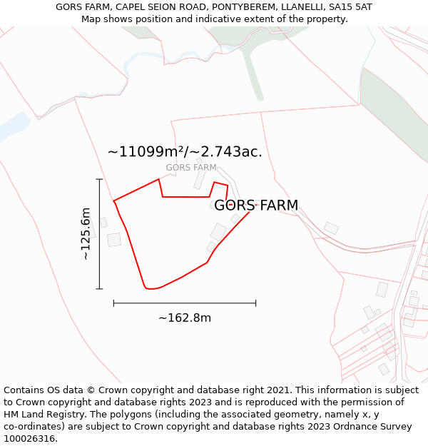 GORS FARM, CAPEL SEION ROAD, PONTYBEREM, LLANELLI, SA15 5AT: Plot and title map