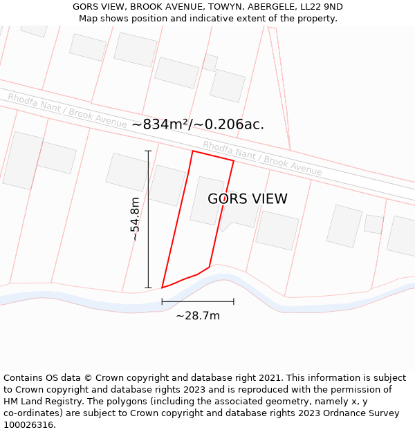 GORS VIEW, BROOK AVENUE, TOWYN, ABERGELE, LL22 9ND: Plot and title map