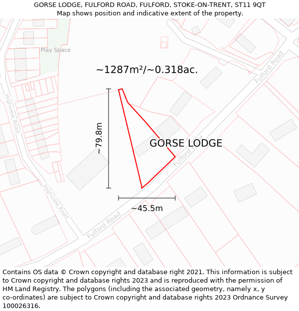 GORSE LODGE, FULFORD ROAD, FULFORD, STOKE-ON-TRENT, ST11 9QT: Plot and title map