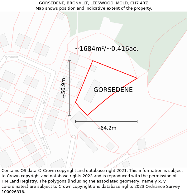 GORSEDENE, BRONALLT, LEESWOOD, MOLD, CH7 4RZ: Plot and title map