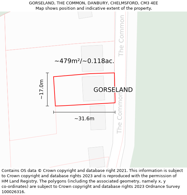 GORSELAND, THE COMMON, DANBURY, CHELMSFORD, CM3 4EE: Plot and title map