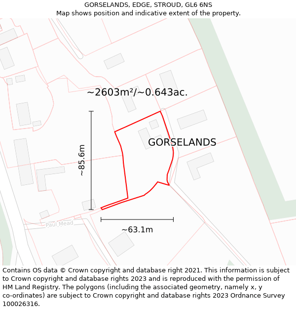 GORSELANDS, EDGE, STROUD, GL6 6NS: Plot and title map