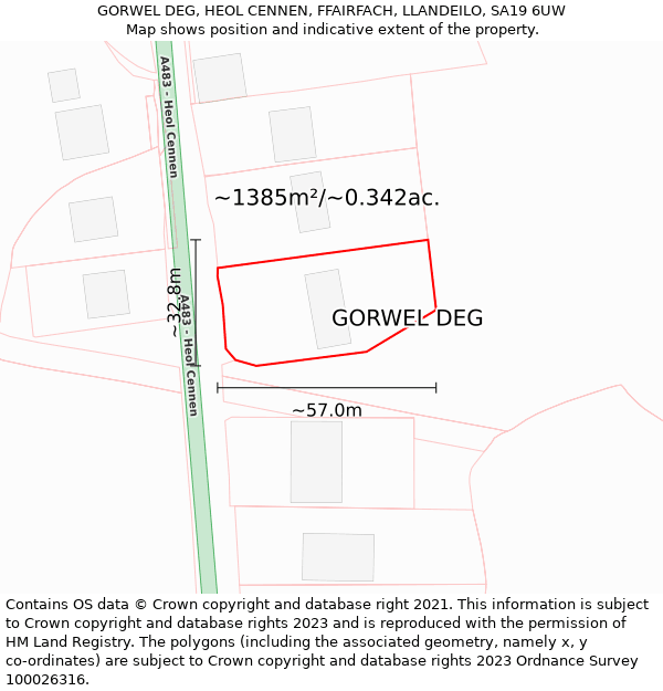 GORWEL DEG, HEOL CENNEN, FFAIRFACH, LLANDEILO, SA19 6UW: Plot and title map