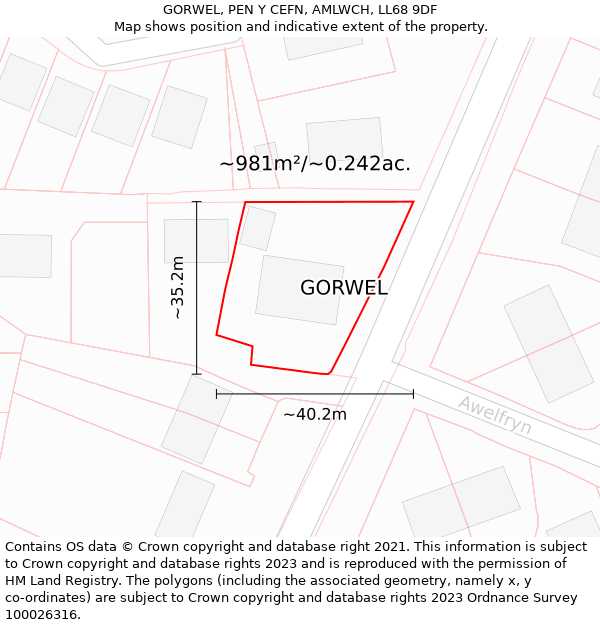 GORWEL, PEN Y CEFN, AMLWCH, LL68 9DF: Plot and title map