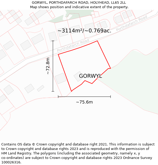 GORWYL, PORTHDAFARCH ROAD, HOLYHEAD, LL65 2LL: Plot and title map