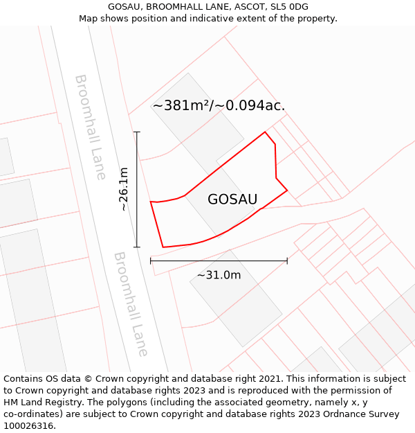 GOSAU, BROOMHALL LANE, ASCOT, SL5 0DG: Plot and title map