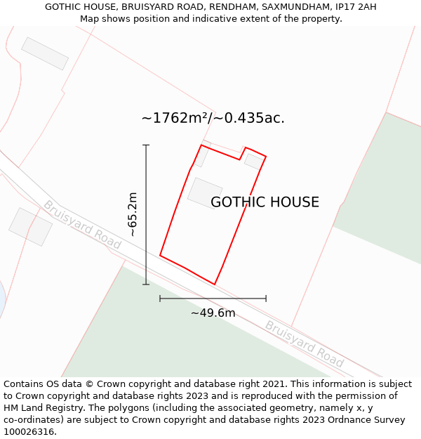 GOTHIC HOUSE, BRUISYARD ROAD, RENDHAM, SAXMUNDHAM, IP17 2AH: Plot and title map