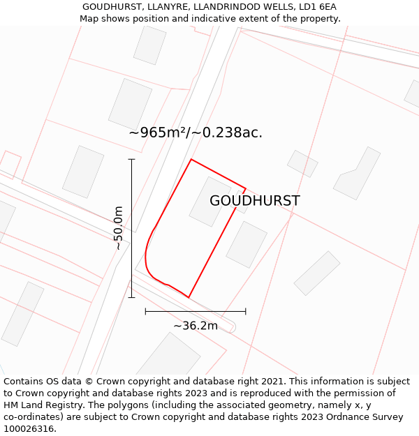 GOUDHURST, LLANYRE, LLANDRINDOD WELLS, LD1 6EA: Plot and title map