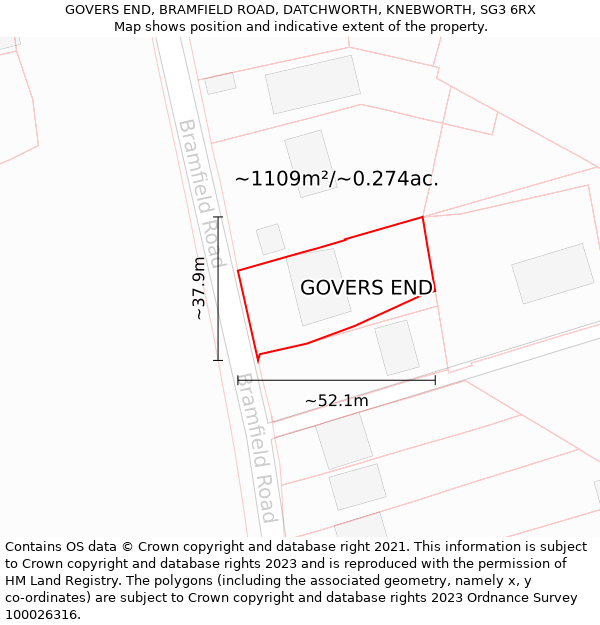GOVERS END, BRAMFIELD ROAD, DATCHWORTH, KNEBWORTH, SG3 6RX: Plot and title map